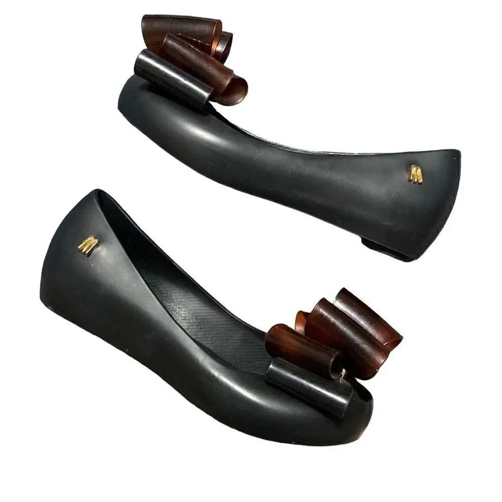 Mel Dreamed by Melissa Black Ballet Flat Tortious Shell Bow Size 12 Girls